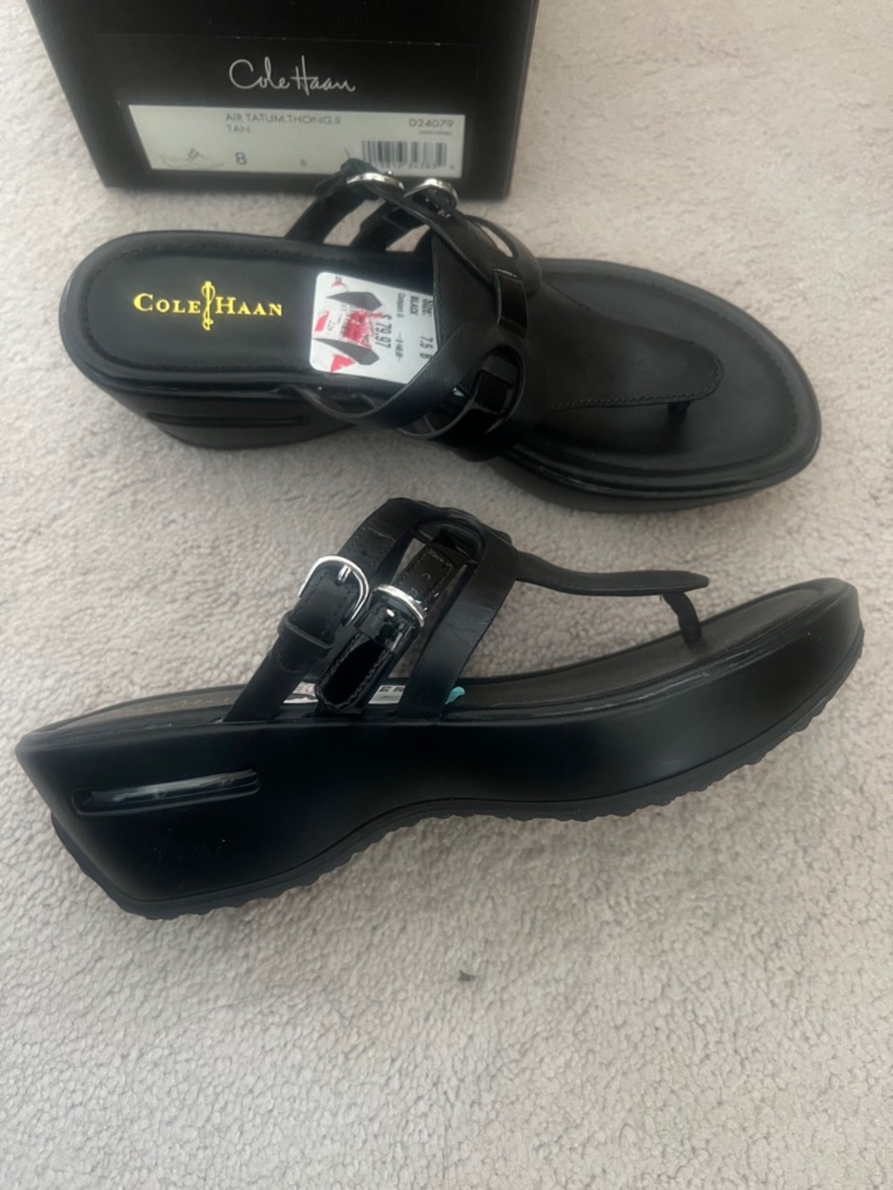 Cole Haan Black T-Strap Leather Sandals - Picture 3 of 3